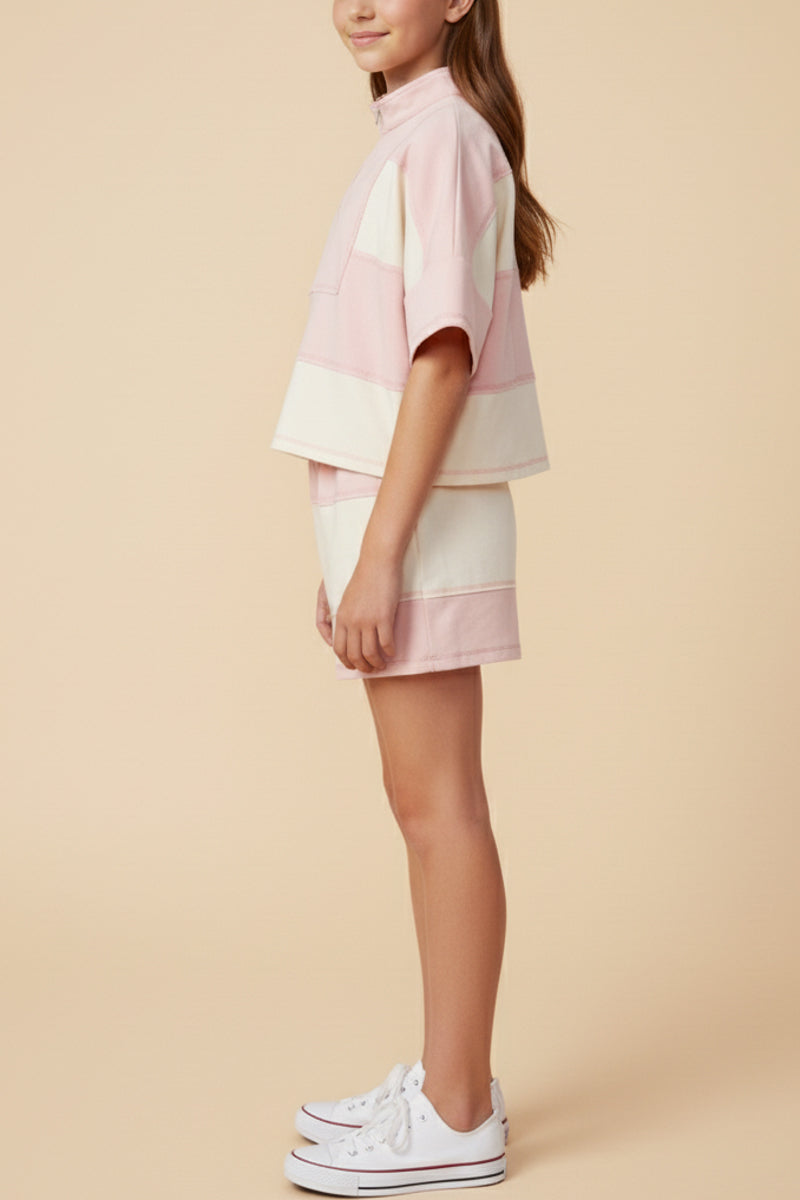 Girls Colorblock Stripe Half Zip Knit Top