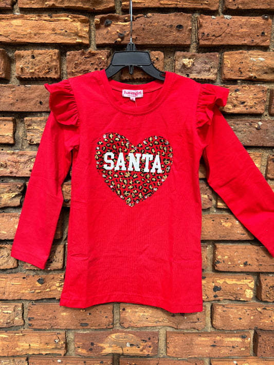 Red LS Ruffled Leopard Heart Tee