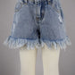 Light Wash Shaggy Hem Denim Shorts