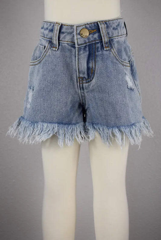 Light Wash Shaggy Hem Denim Shorts