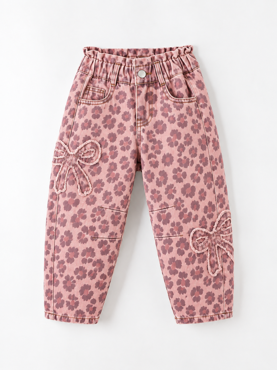 Girls Light Wash Bow Applique Relaxed Denim Jeans