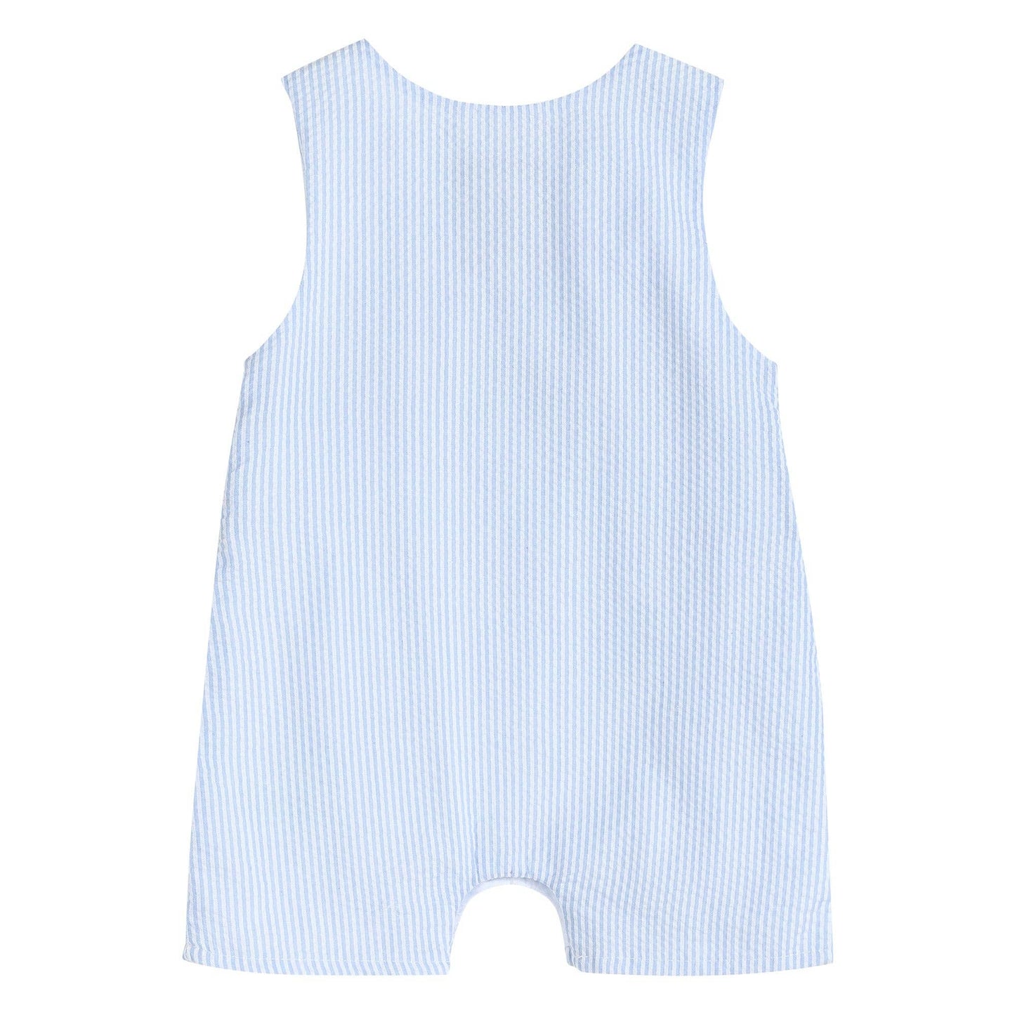 Blue Seersucker Bunnies Smocked Shortall