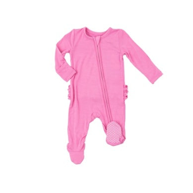 Aurora Pink 2 Way Zipper Ruffle Back Footie