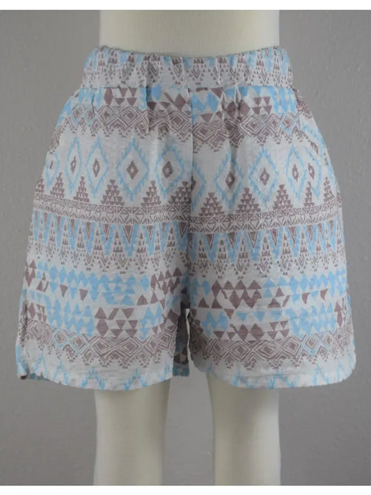 Blue Aztec Print Shorts