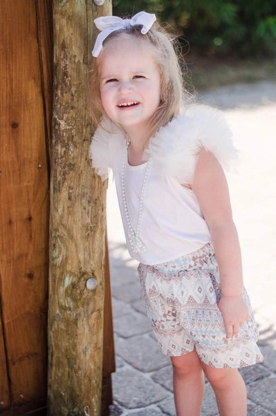 White Tank with Tulle Shoulders