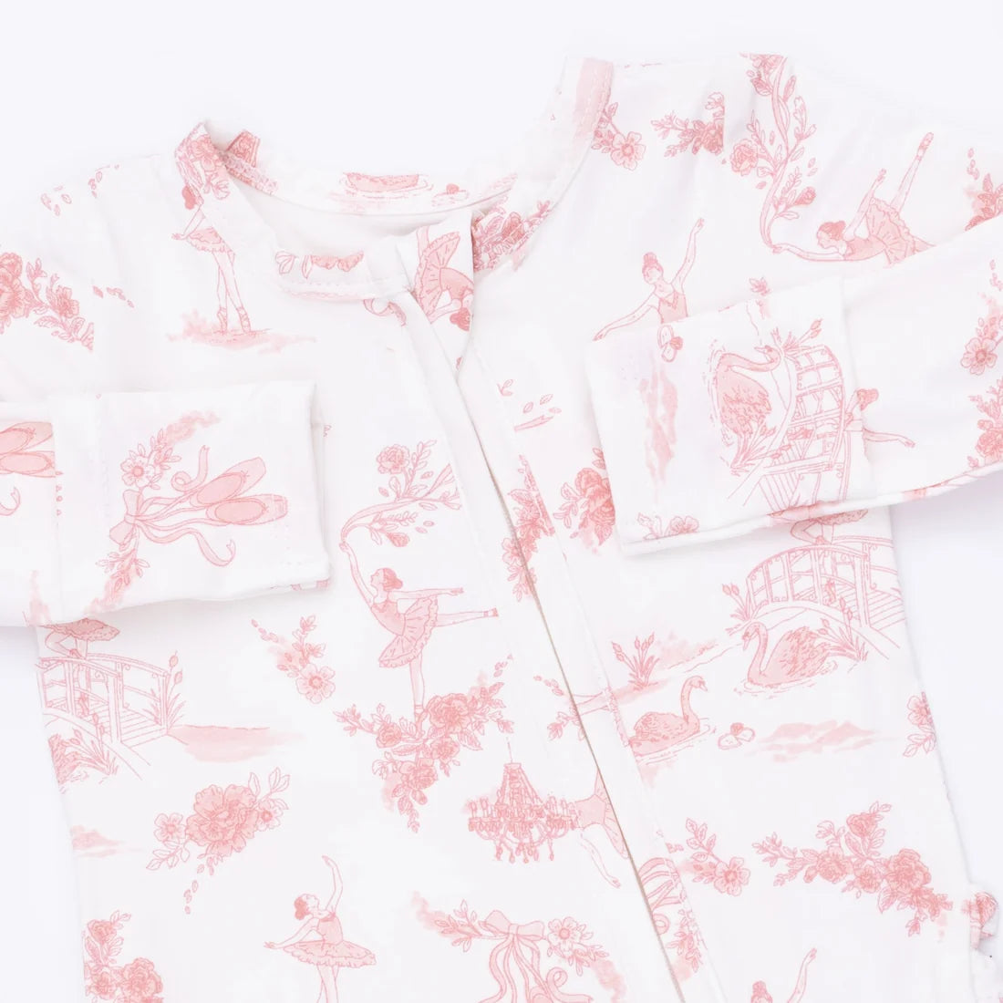 Ballet Toile  2 Way Ruffle Back Zipper Footie