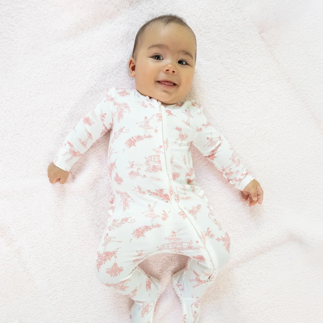 Ballet Toile  2 Way Ruffle Back Zipper Footie