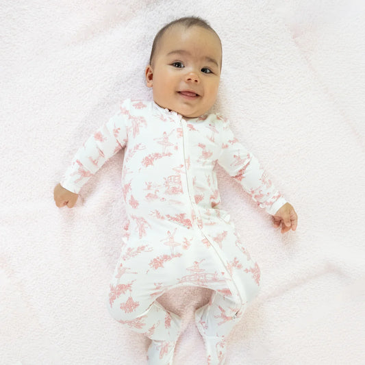 Ballet Toile  2 Way Ruffle Back Zipper Footie