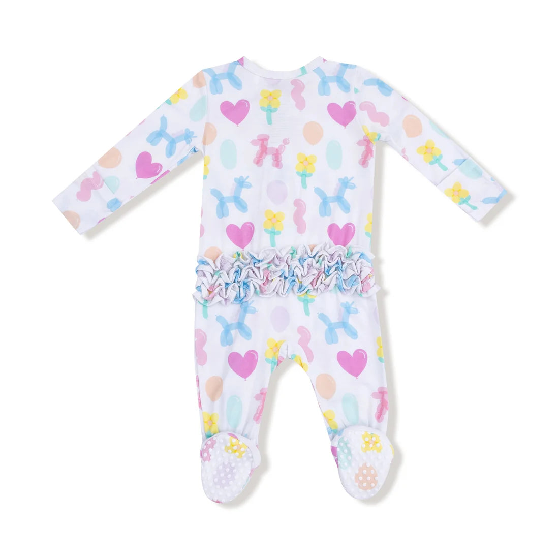 Balloon Animals - Pink  2 Way Zipper Ruffle Back Footie