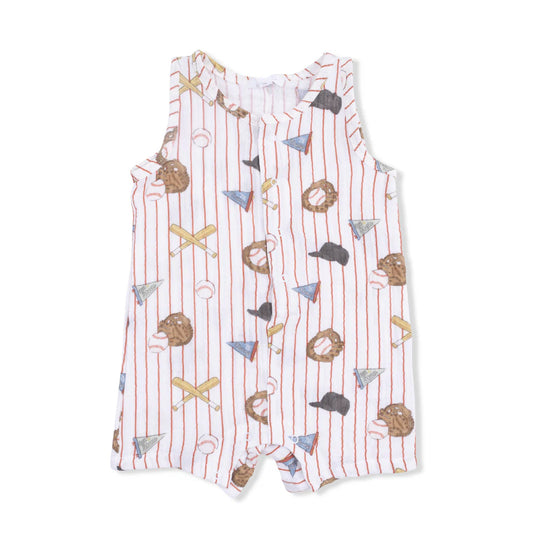 Vintage Baseball Stripe  Sleeveless Shortie Romper