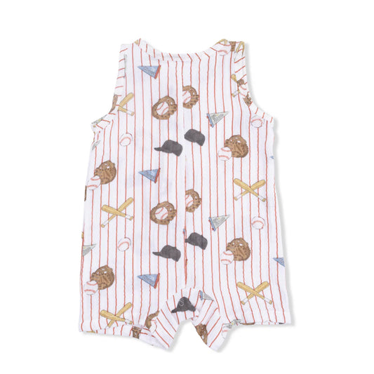 Vintage Baseball Stripe  Sleeveless Shortie Romper