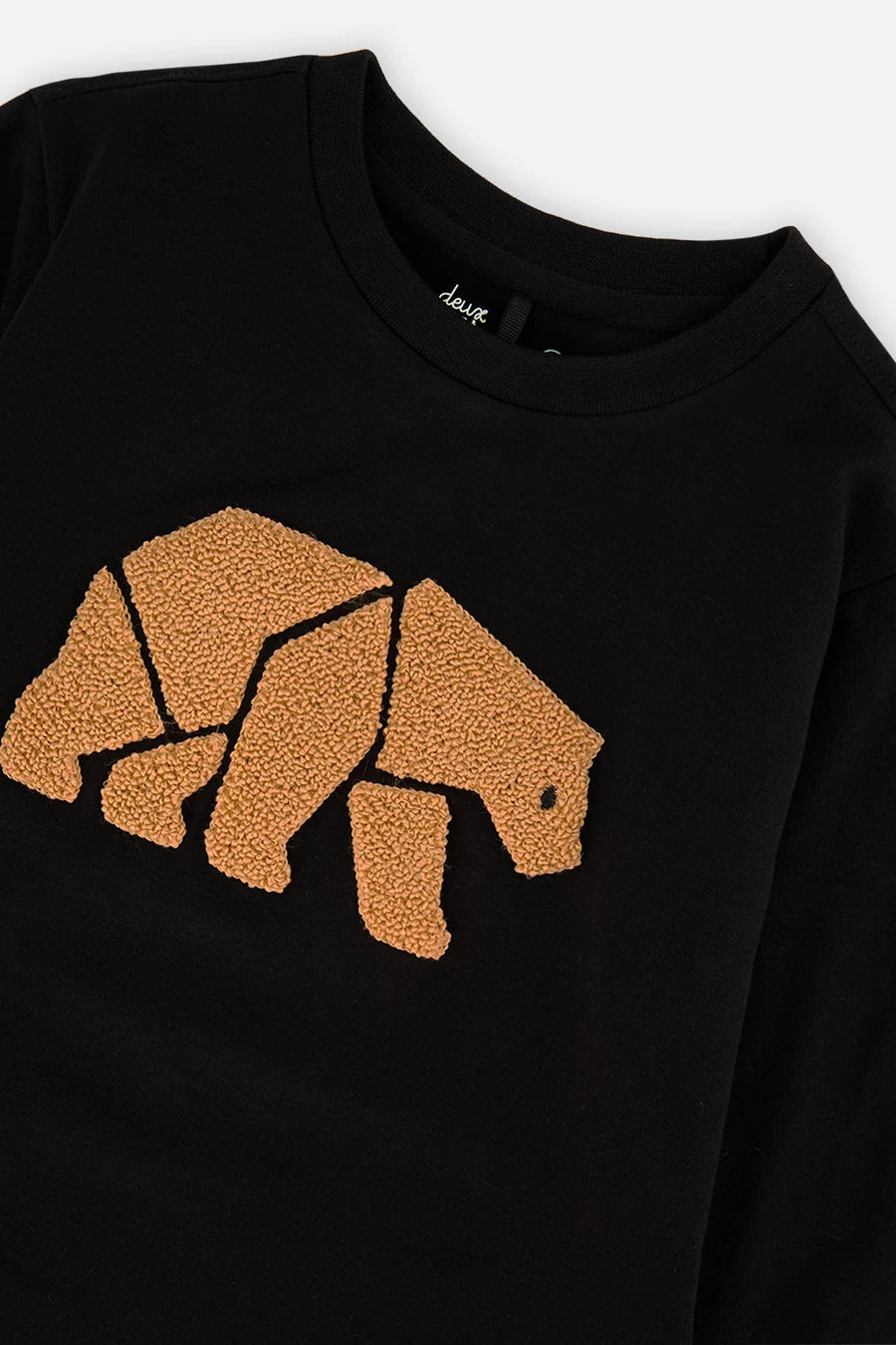 Deux Par Deux Organic Cotton Jersey T-Shirt Black And Beige Bear