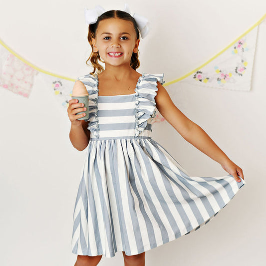 Dusty Blue Stripe Bella Dress