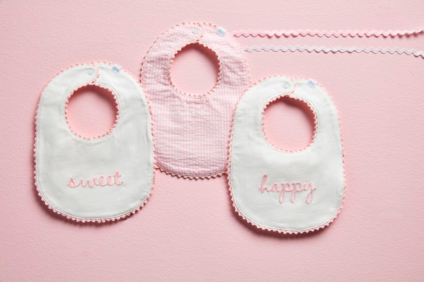 Pink Gingham & Chainstitch Bibs