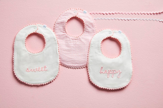 Pink Gingham & Chainstitch Bibs