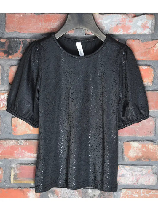 Black Foil Dotted 1/2 Sleeve Top