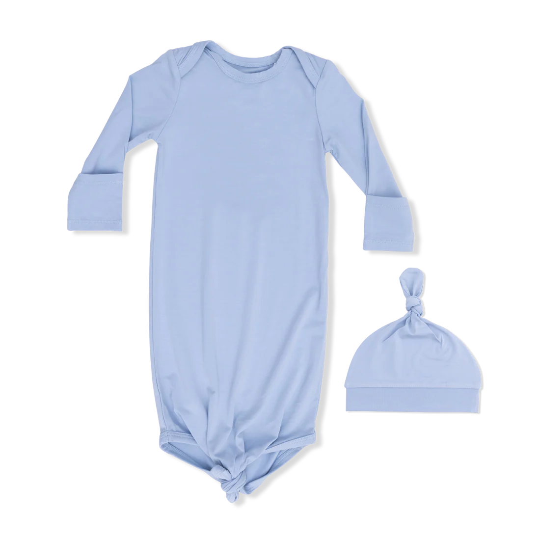 Solid Blue Fog  Knotted Gown and Hat