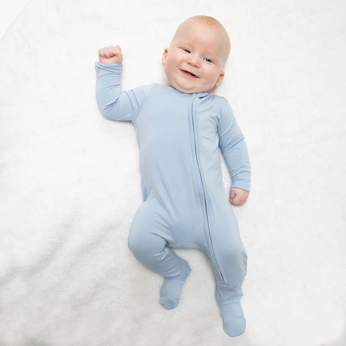 Solid Blue Fog  2 Way Zipper Footie