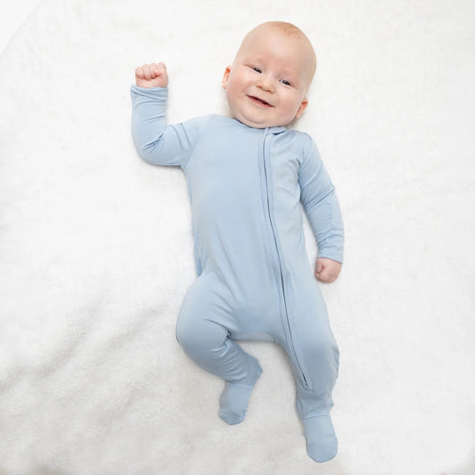 Solid Blue Fog  2 Way Zipper Footie