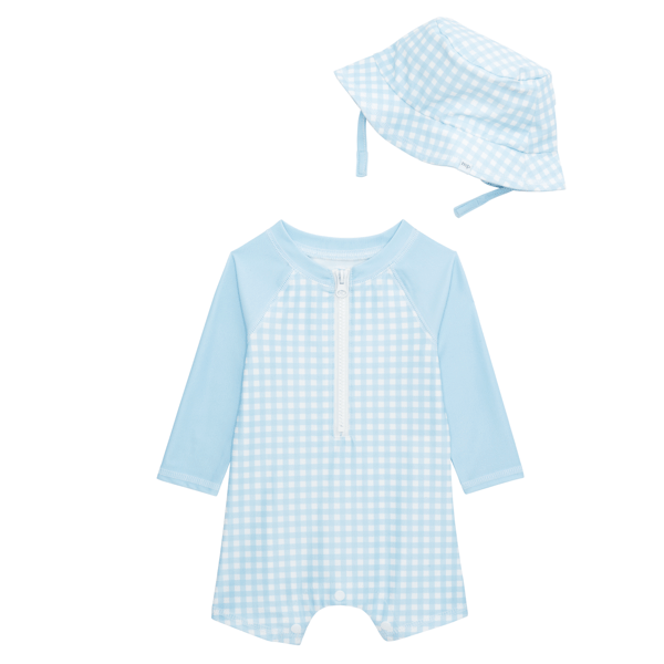 Blue Gingham Baby Rash Guard Set
