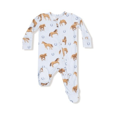 Horses - Blue - 2 Way Zipper Footie