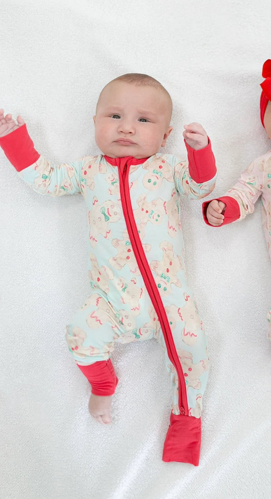 Blue Gingerbread Zipper Onesie