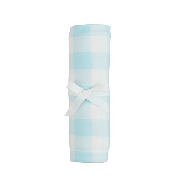 Blue Gingham Soft Knit Swaddle