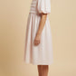 Girls Raised Pleat Detail Bow Puff Sleeve Dress