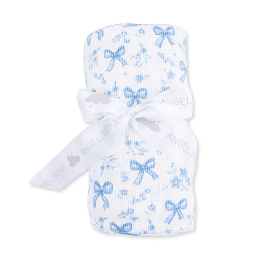 Blue Bows and Flowers Swaddle Blanket