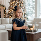 Blue Velvet Silver Bows Smocked Ruffle Bishop Dress