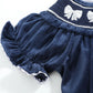 Blue Velvet Silver Bows Smocked Ruffle Bishop Dress