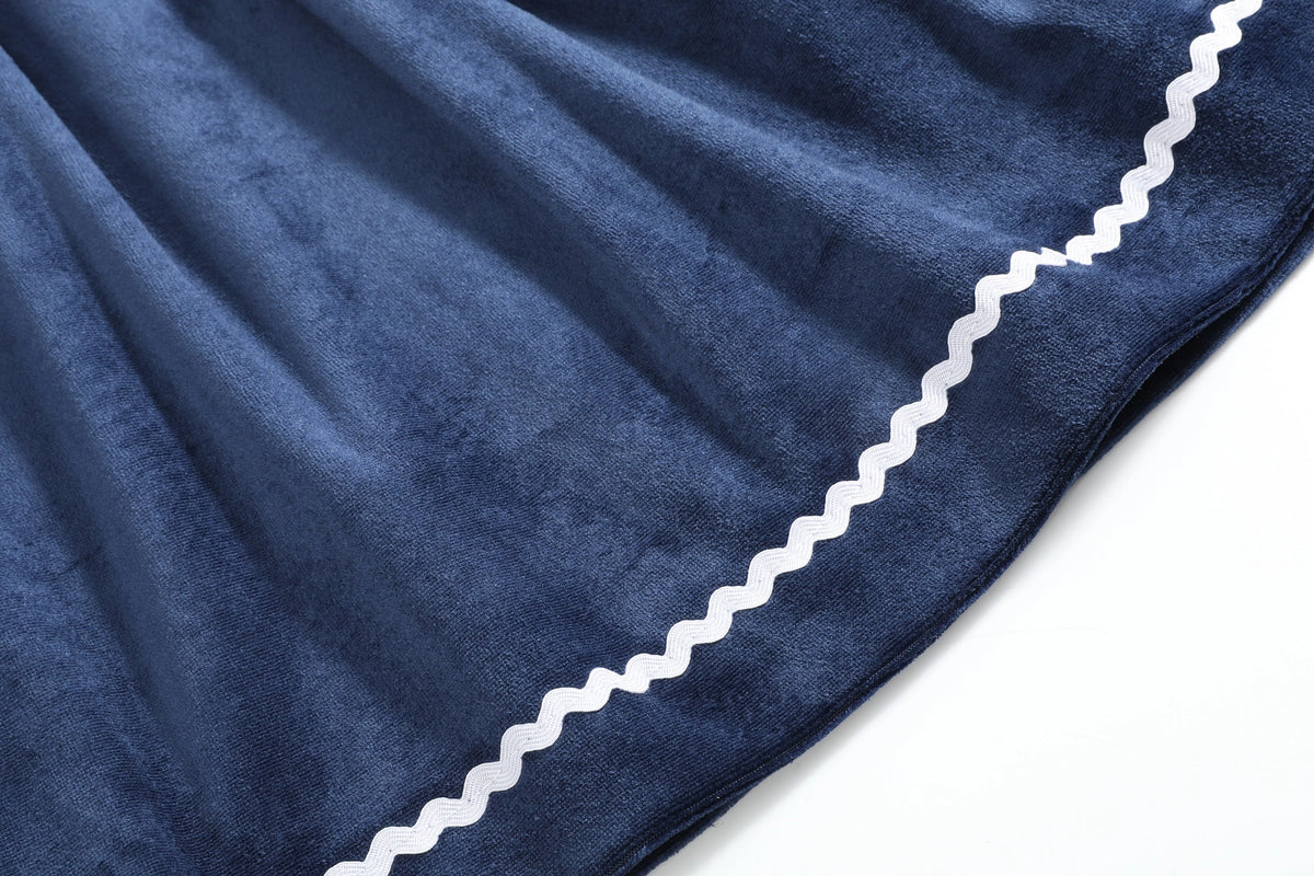 Blue Velvet Silver Bows Smocked Ruffle Bishop Dress