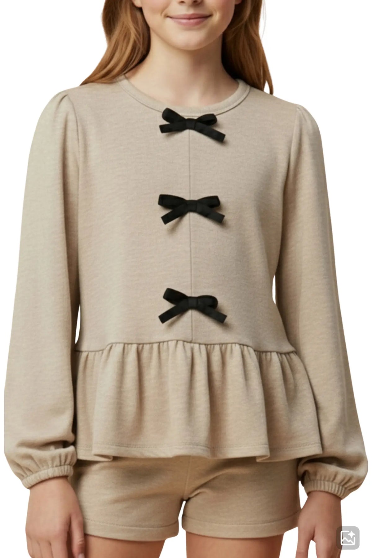 Hayden Girls Contrast Bow Detail Soft Knit Peplum Top