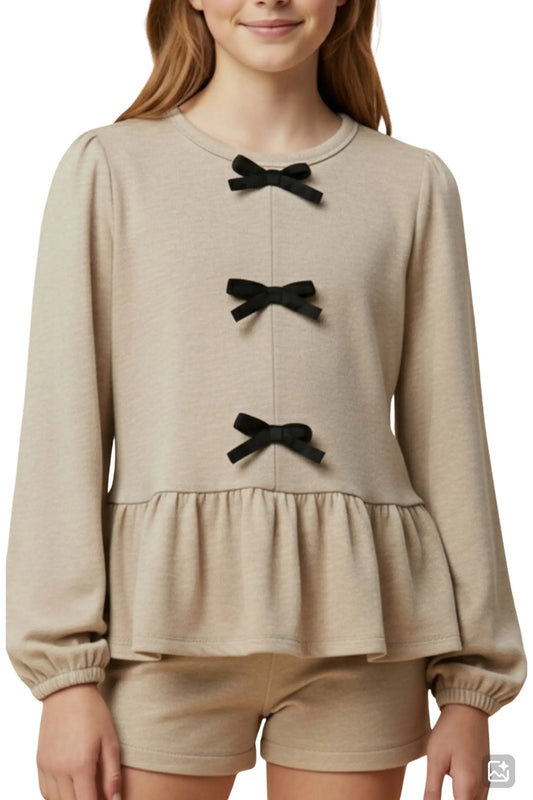 Hayden Girls Contrast Bow Detail Soft Knit Peplum Top