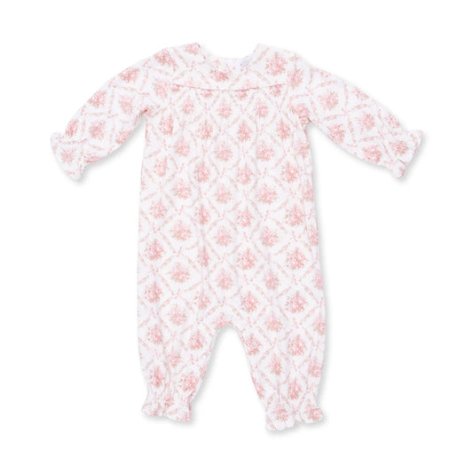 Rose Bow Lattice  Smocked Long Sleeve Romper