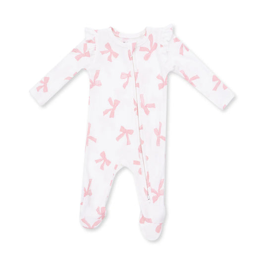 Pretty Bows  2 Way Ruffle Sleeve Zipper Footie