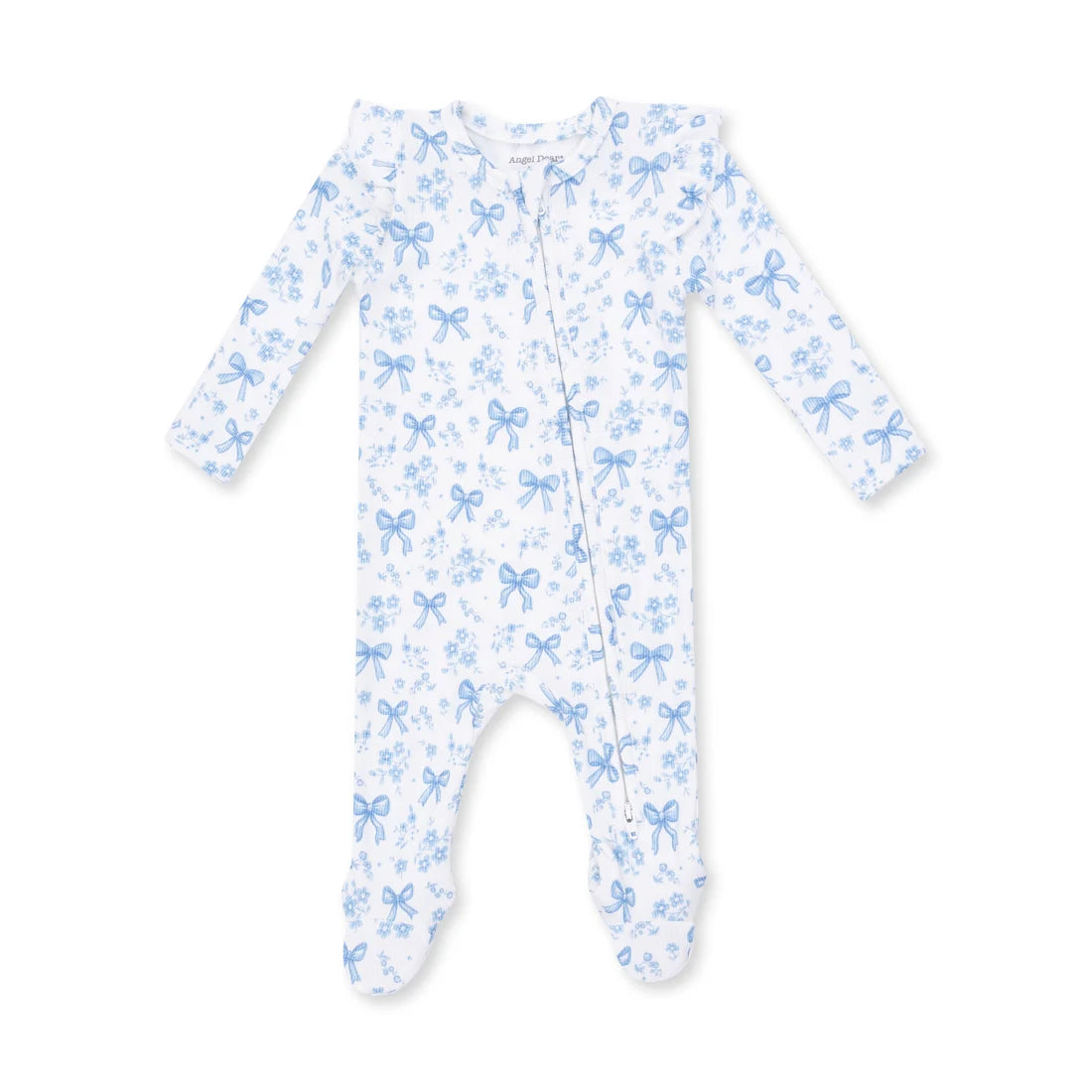 Blue Bows and Flowers  2 Way Ruffle Sleeve Zipper Footie