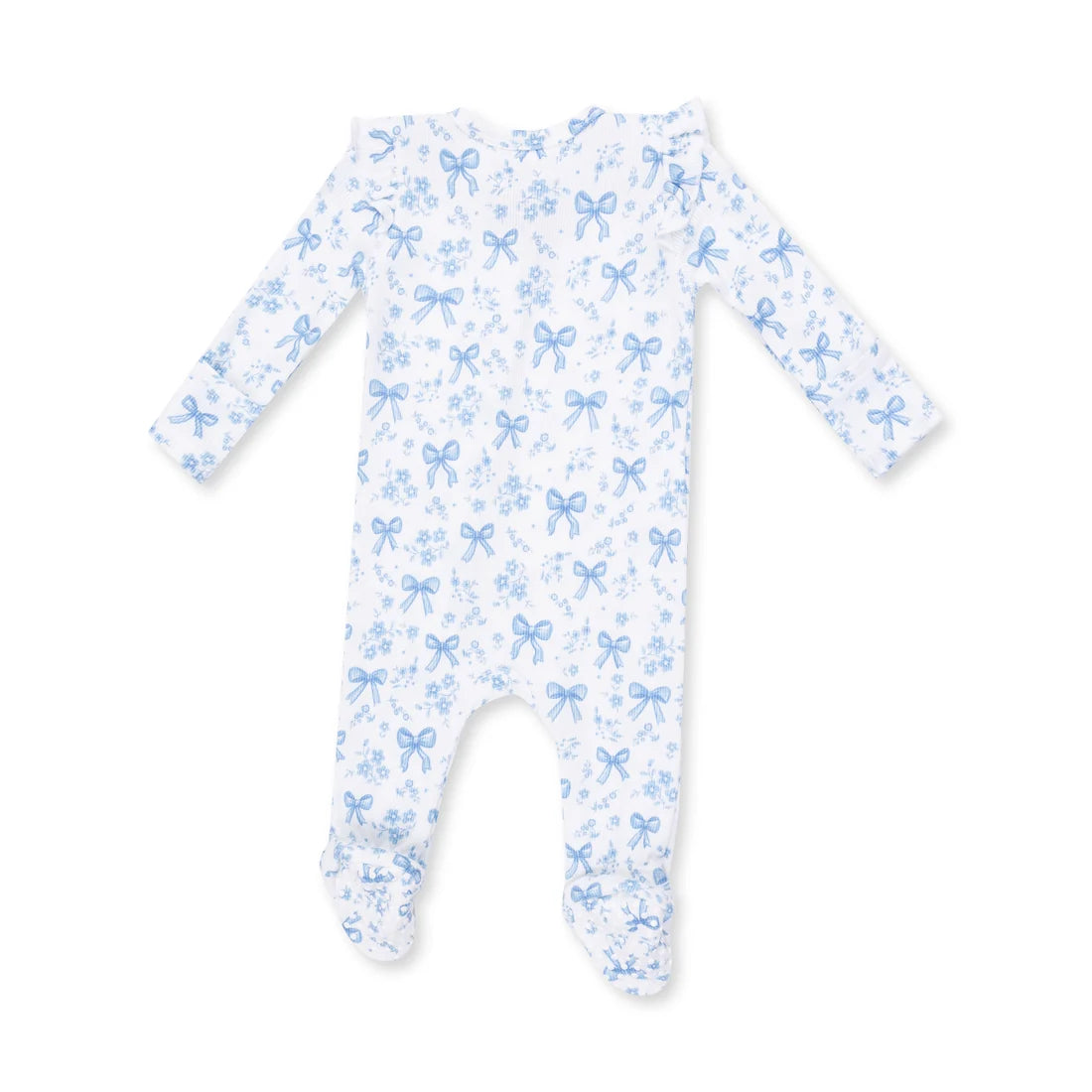 Blue Bows and Flowers  2 Way Ruffle Sleeve Zipper Footie