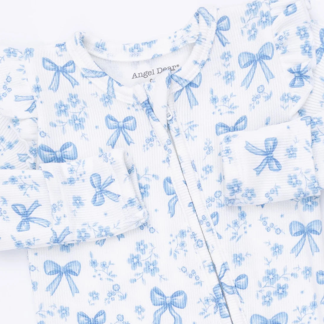 Blue Bows and Flowers  2 Way Ruffle Sleeve Zipper Footie