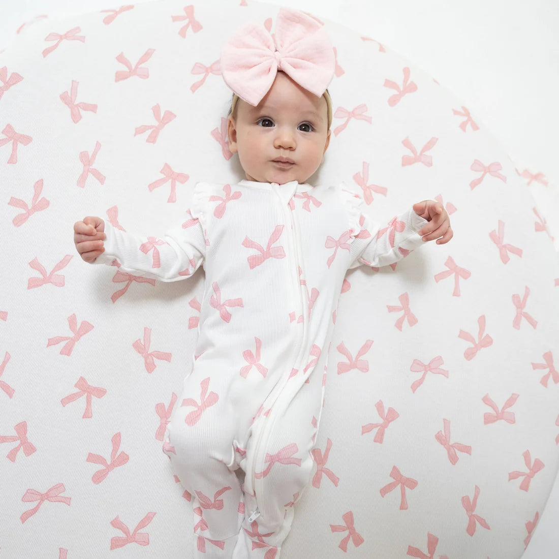 Pretty Bows  2 Way Ruffle Sleeve Zipper Footie