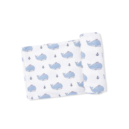 Bubbly Sailor Whales Blue  Swaddle Blanket