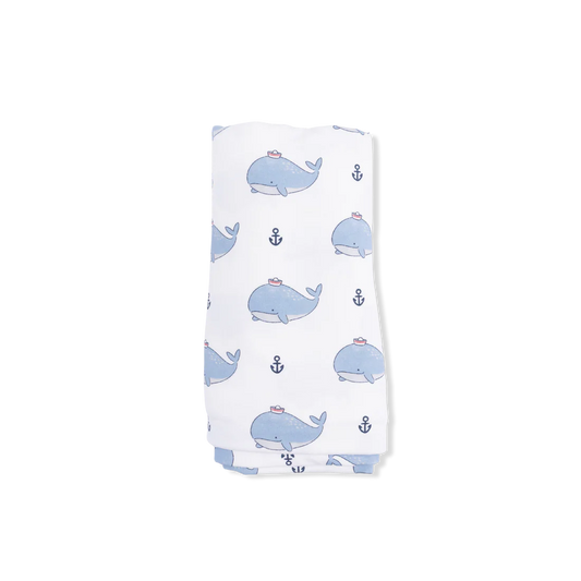Bubbly Sailor Whales Blue  Swaddle Blanket