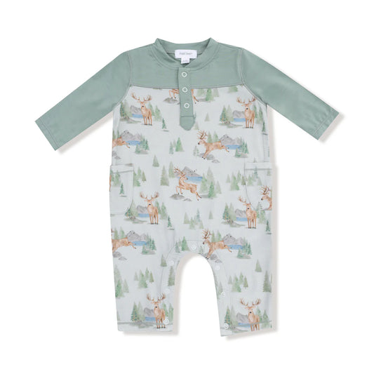 Buck Deer  Romper with Contrast Sleeves