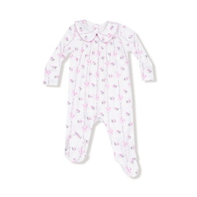Dainty Buds And Bows Stripe - Smocked Peter Pan Snap Footie