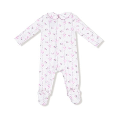 Dainty Buds And Bows Stripe - Smocked Peter Pan Snap Footie