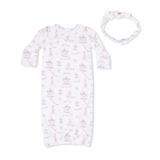Carousel with Bows  Kimono Gown & Knot Headband
