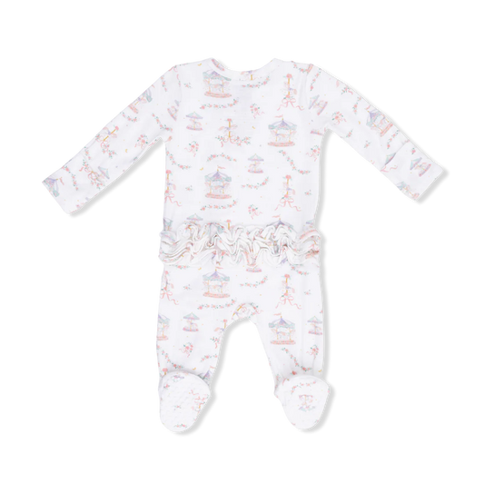 Carousel with Bows  2 Way Ruffle Back Zipper Footie