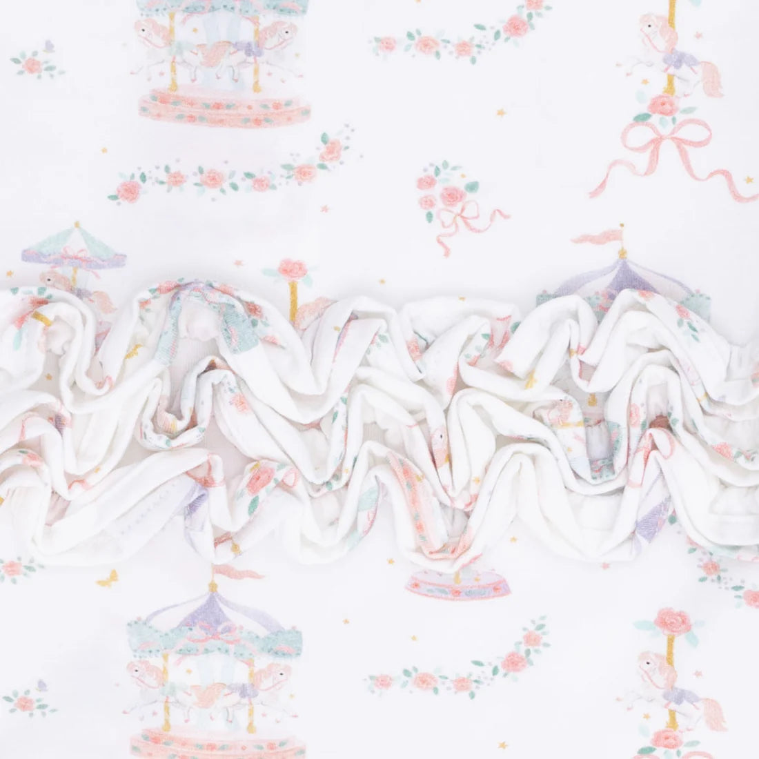Carousel with Bows  2 Way Ruffle Back Zipper Footie
