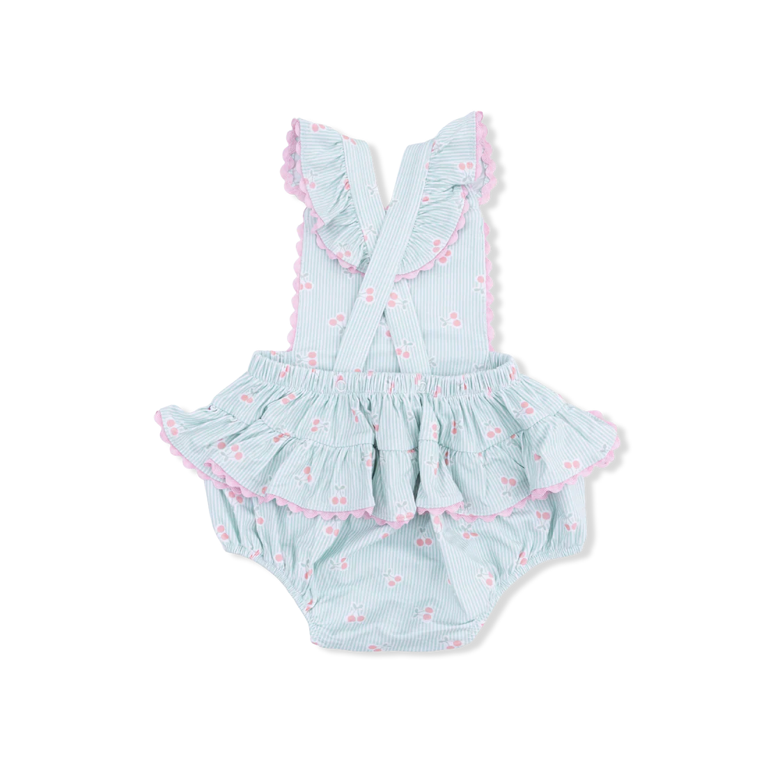 Tiny Cherry Stripe  Ric Rac Ruffle Sunsuit