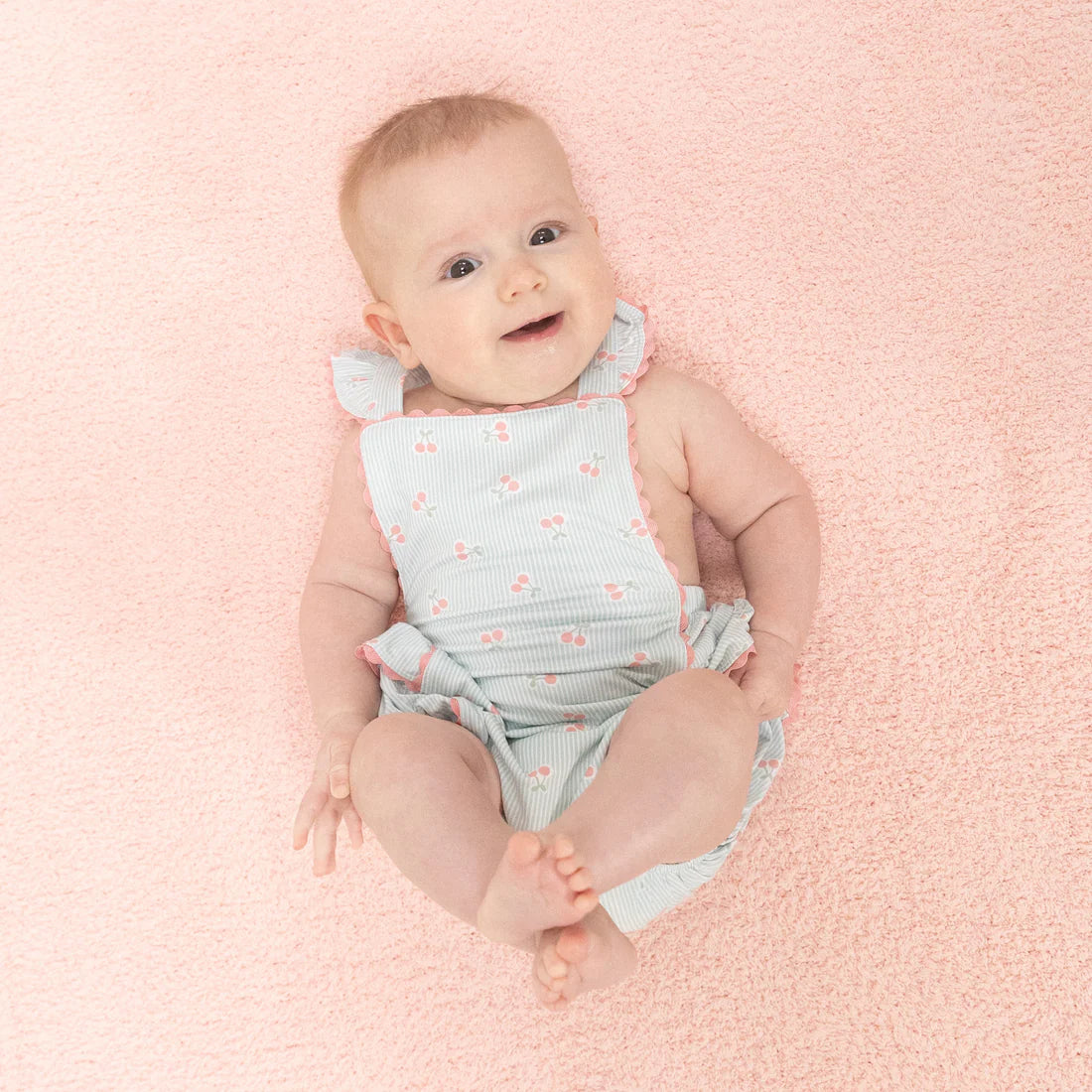 Tiny Cherry Stripe  Ric Rac Ruffle Sunsuit
